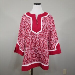 Style & Co 100% Linen Tunic Top Caftan 12 Boho Tribal Print
